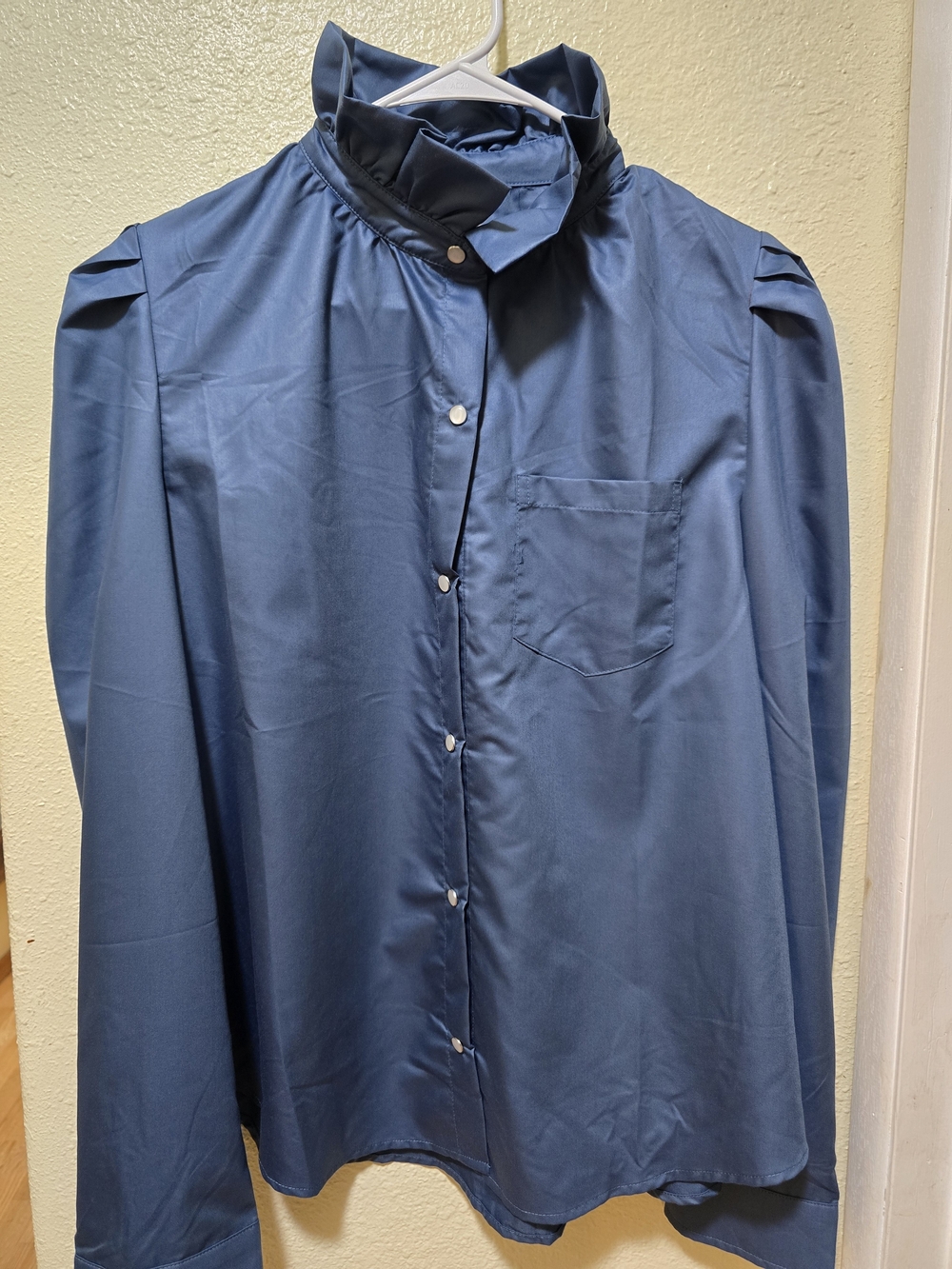 Back Forty Women's Western Blue Button-Up Shirt with Stand Up Collar